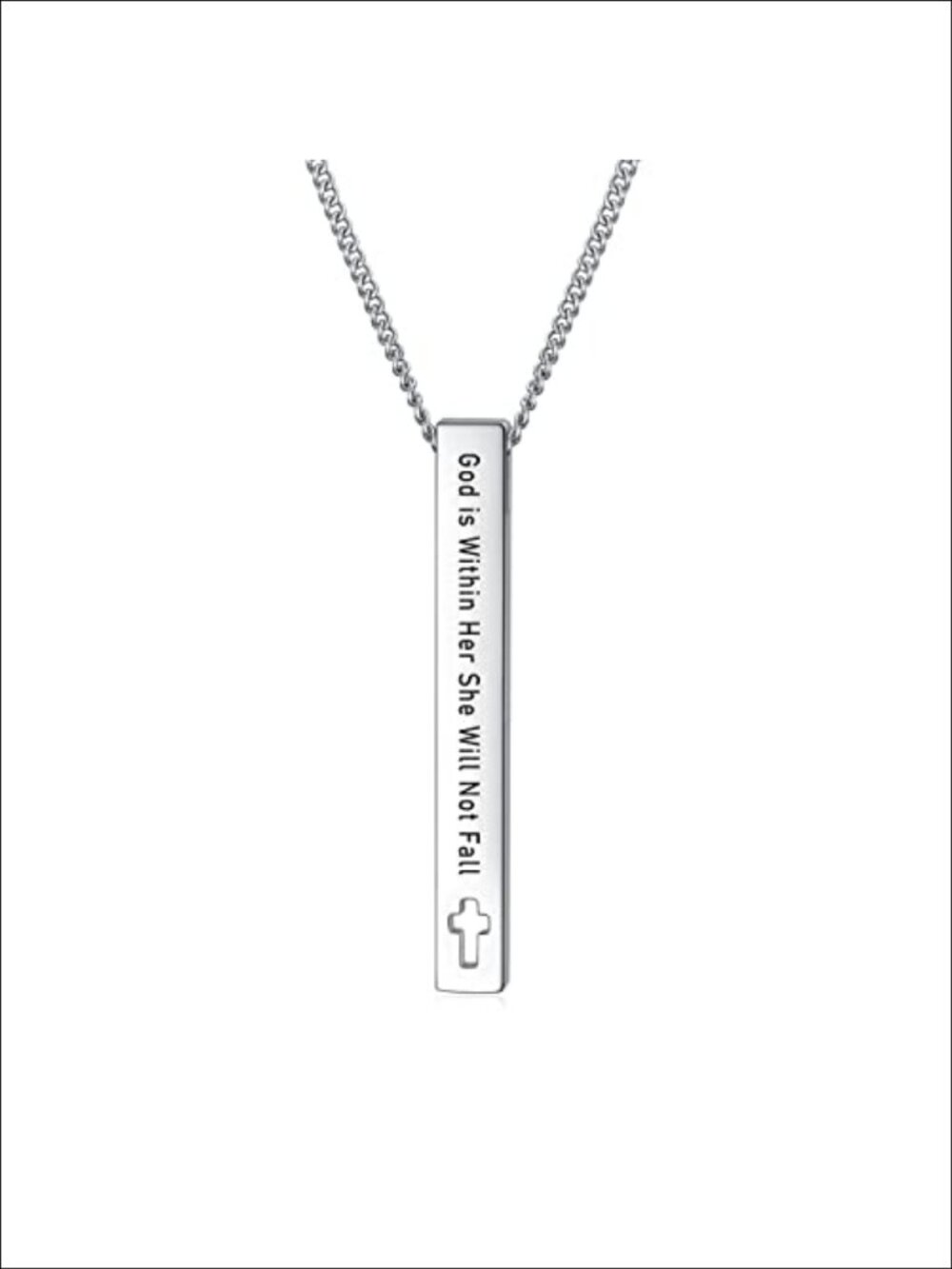 Christian Bible Verse Bar Necklace Cross Pendant Stainless Steel 20 Inch